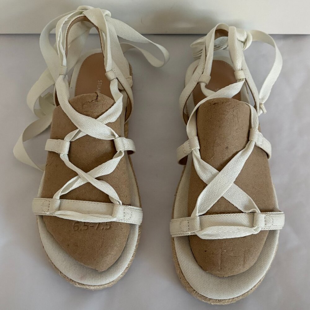 Stuart Weitzman Altdup Canvas Espadrille Wrap Sandals Cream Straps Size 9B